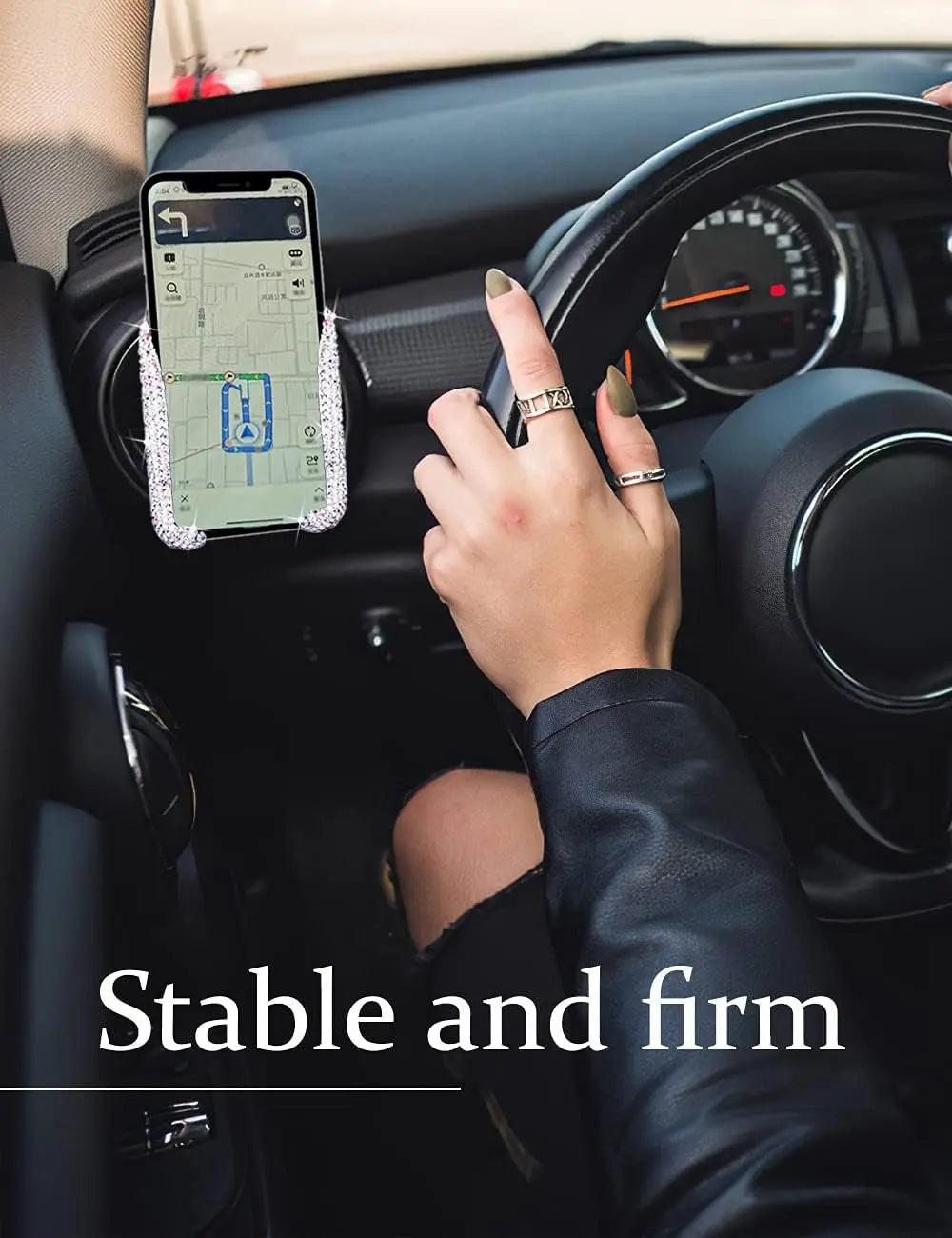 SHENYI Bling Car Phone Holder Car Phone Mount, Mini Car Air Vent Rhinestone Cell Phone Holder, Universal Phone Mount Holder Car Shiny Accessories for Women with Bling Car Coaster (White)