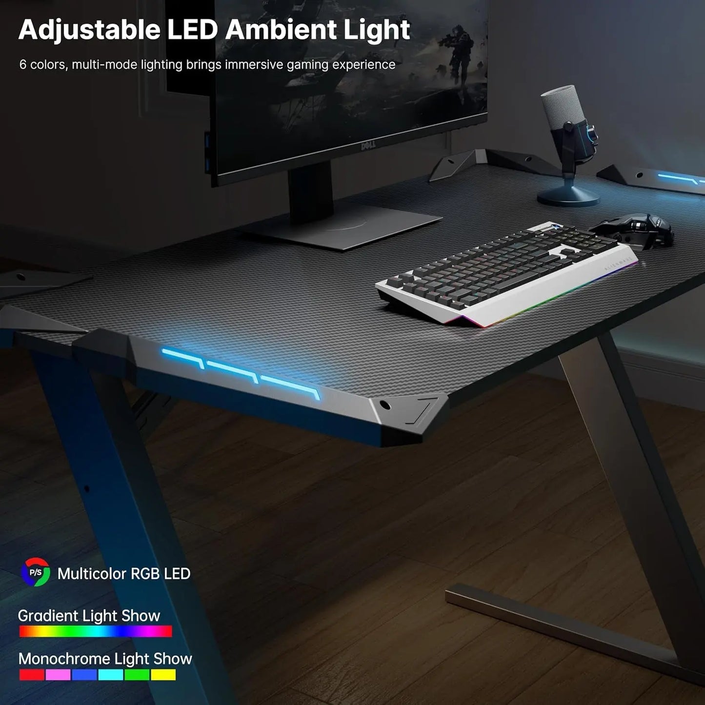EUREKA ERGONOMIC Gaming Desk with LED Lights Home Office RGB Table, Small Gaming Desk, Computer Table, Black