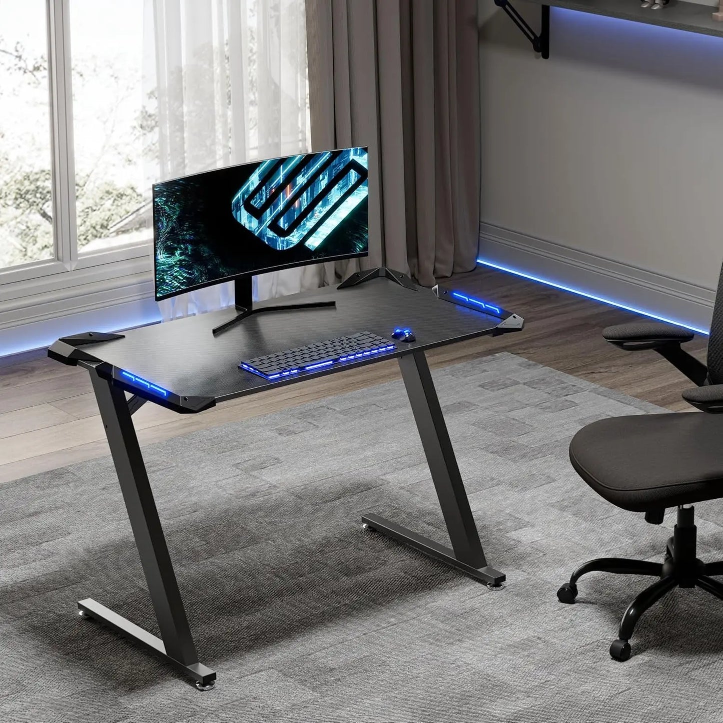 EUREKA ERGONOMIC Gaming Desk with LED Lights Home Office RGB Table, Small Gaming Desk, Computer Table, Black