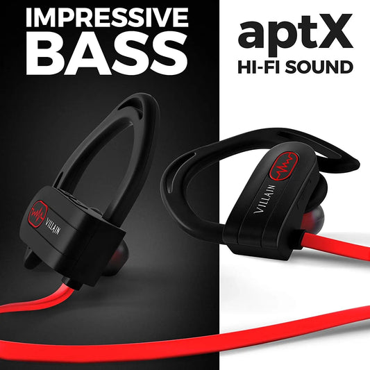 Villain Sport Headphones | Running Headphones | Workout Headphones | Gym Headphones | Wireless Bluetooth Earbuds IPX7 Hifi HD Sound with Thumping Bass
