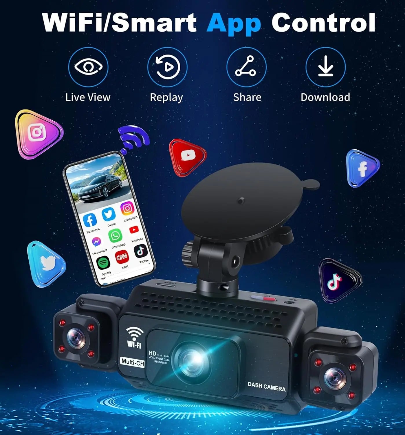 4 Channel Dash Cam 360° View 5G Wifi & APP Control, GEMEK 2K Front and Rear Inside, Left Right Dash Camera for Cars Free 64GB TF Card, G-Sensor, Night Vision, 24H Parking Mode