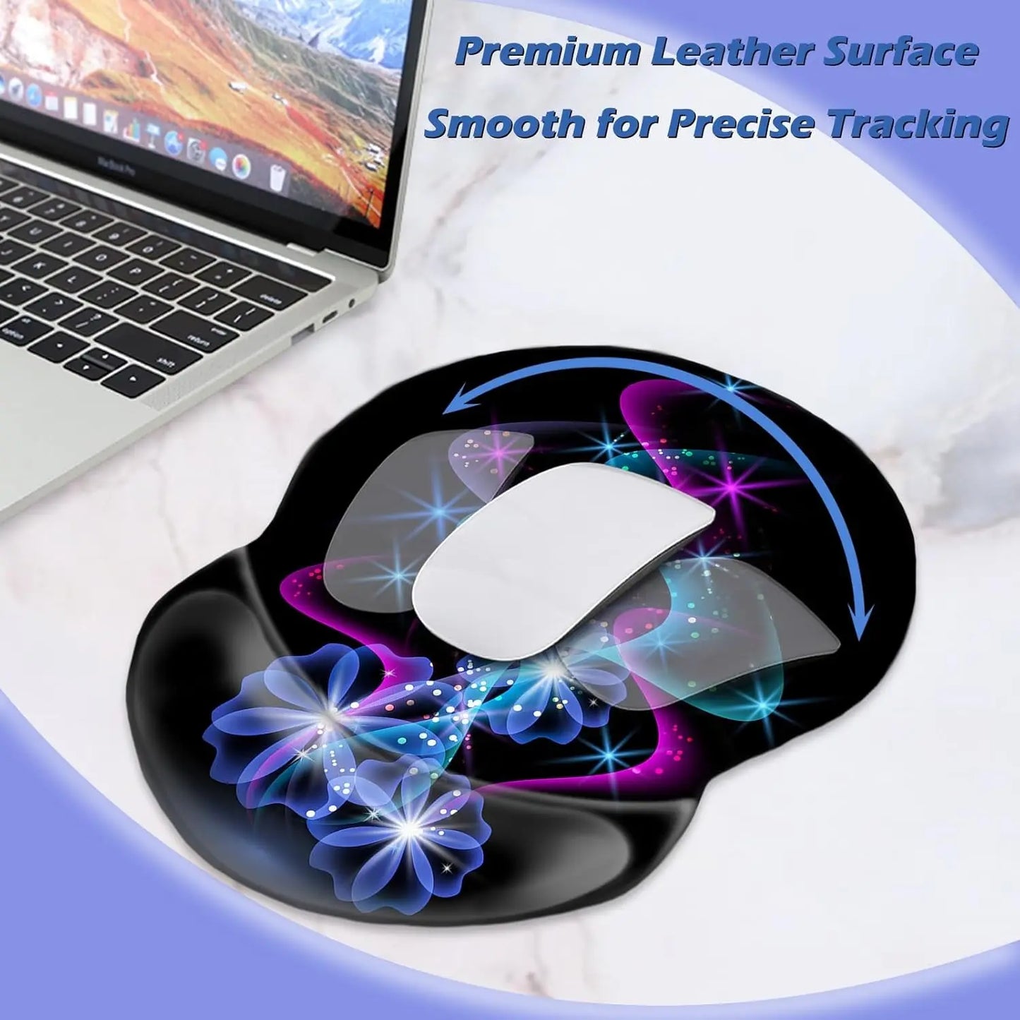 Boutilon Ergonomic Wrist Rest Support, Gaming Mouse Pad 8.7 X 7.5 Inches for Computer, Laptop, Home, Office (Purple Blue Light)