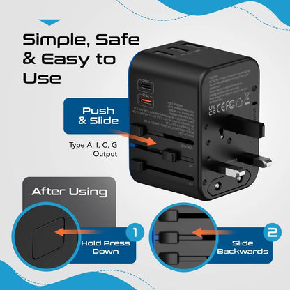 Ceptics Universal Travel Adapter, 35W International Power Adapter with PD & QC 3.0 Dual USB-C, 3 USB Travel Adapter Worldwide, Type I C G a Outlets 110V 220V A/C - EU Euro US UK (11-KU)