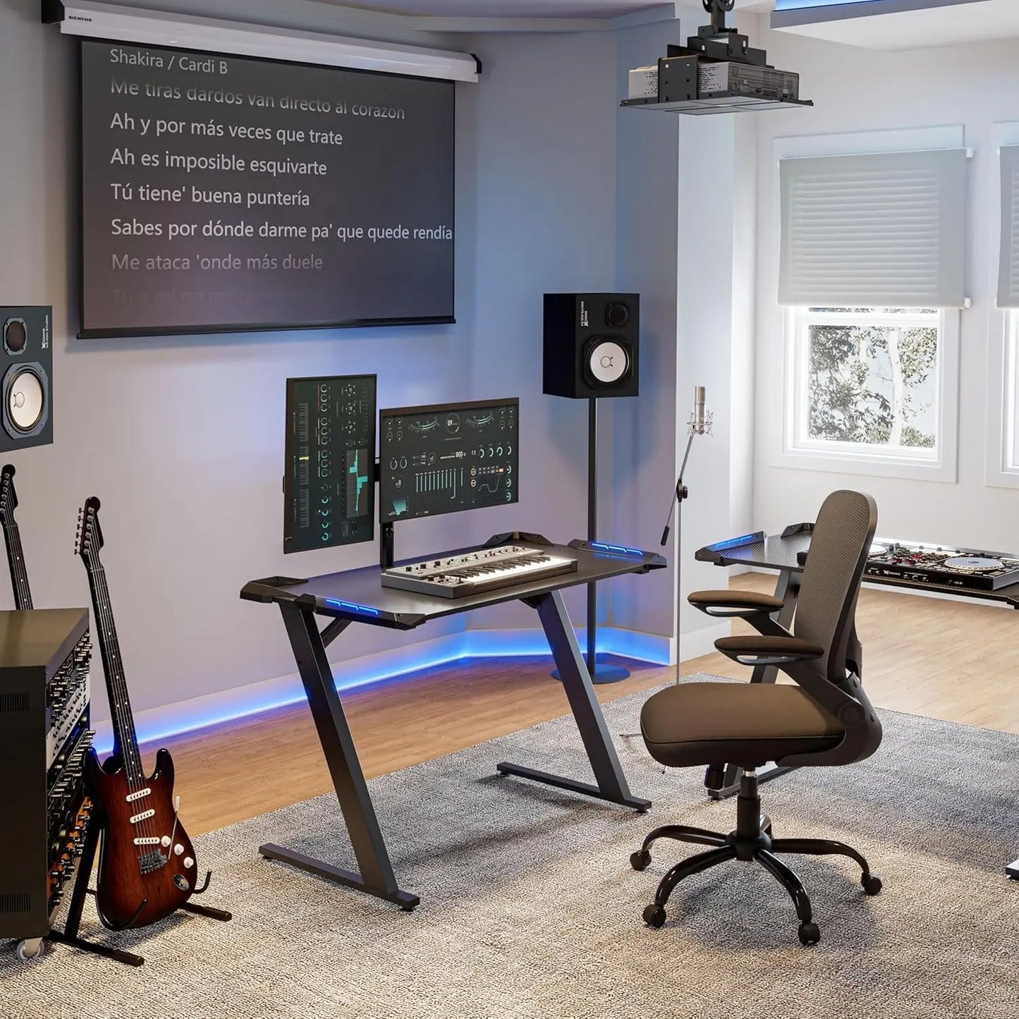 EUREKA ERGONOMIC Gaming Desk with LED Lights Home Office RGB Table, Small Gaming Desk, Computer Table, Black