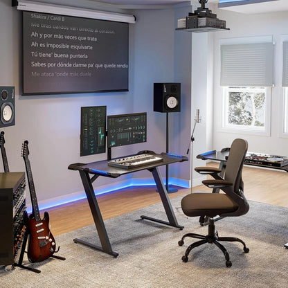 EUREKA ERGONOMIC Gaming Desk with LED Lights Home Office RGB Table, Small Gaming Desk, Computer Table, Black