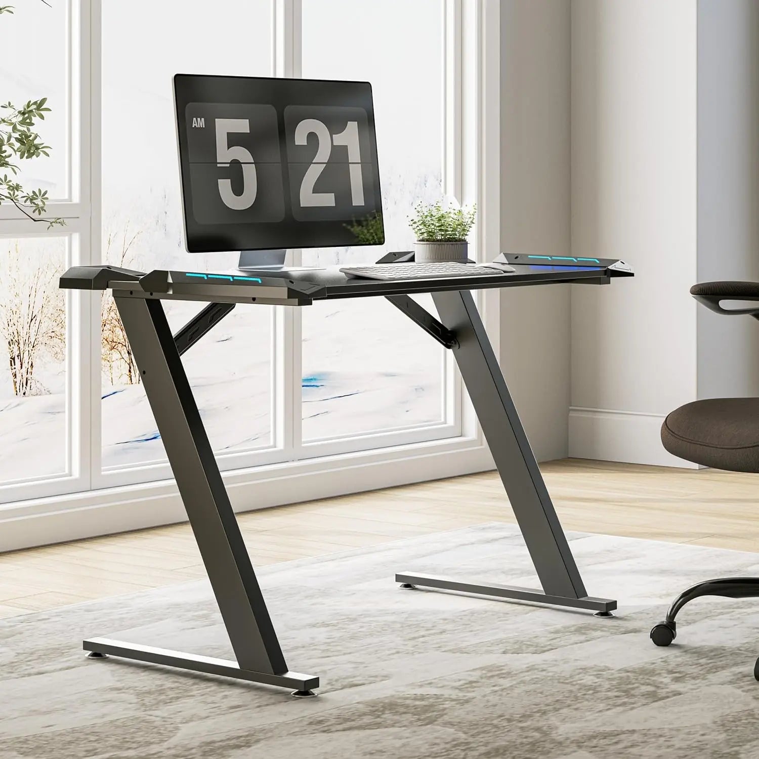 EUREKA ERGONOMIC Gaming Desk with LED Lights Home Office RGB Table, Small Gaming Desk, Computer Table, Black