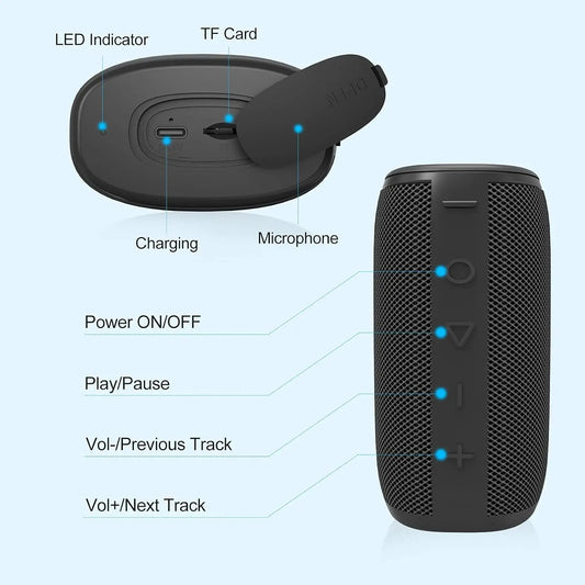 Hadisala H3 Portable Wireless Speaker - Bluetooth 5.0 with Rich Bass HD Stereo Sound, IPX7 Waterproof, 15H Playtime, USB-C Charge, Shower Speaker, TWS Pairing for Home, Outdoors, Travel
