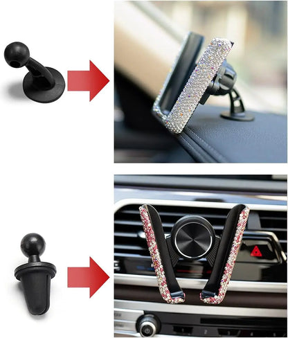 SHENYI Bling Car Phone Holder Car Phone Mount, Mini Car Air Vent Rhinestone Cell Phone Holder, Universal Phone Mount Holder Car Shiny Accessories for Women with Bling Car Coaster (White)
