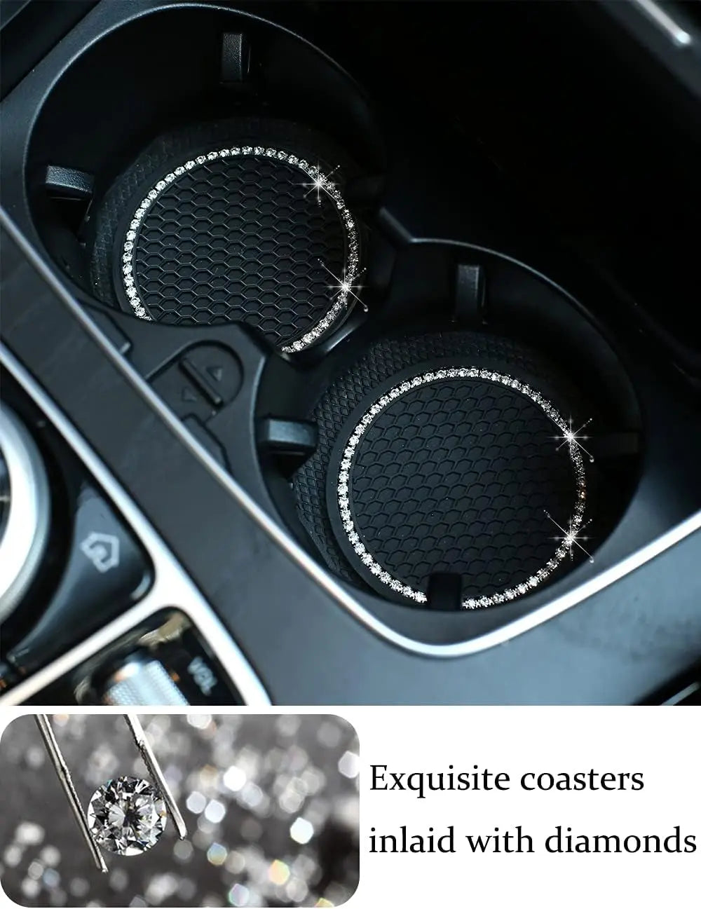 SHENYI Bling Car Phone Holder Car Phone Mount, Mini Car Air Vent Rhinestone Cell Phone Holder, Universal Phone Mount Holder Car Shiny Accessories for Women with Bling Car Coaster (White)