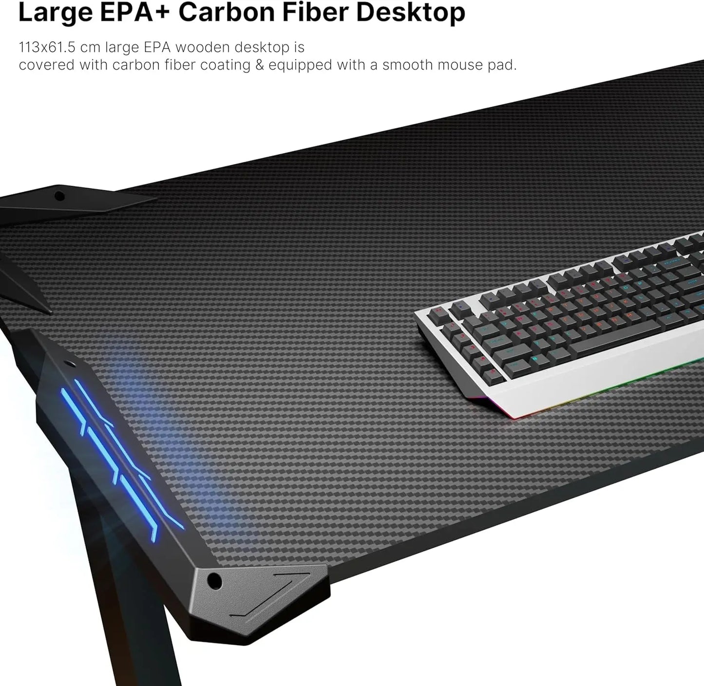 EUREKA ERGONOMIC Gaming Desk with LED Lights Home Office RGB Table, Small Gaming Desk, Computer Table, Black