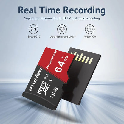 Laview 64GB Micro SD Card, Micro SDXC UHS-I Memory Card – 95Mb/S,633X,U3,C10, Full HD Video V30, A1, FAT32, High Speed Flash TF Card P500 for Computer with Adapter/Phone/Tablet/Pc