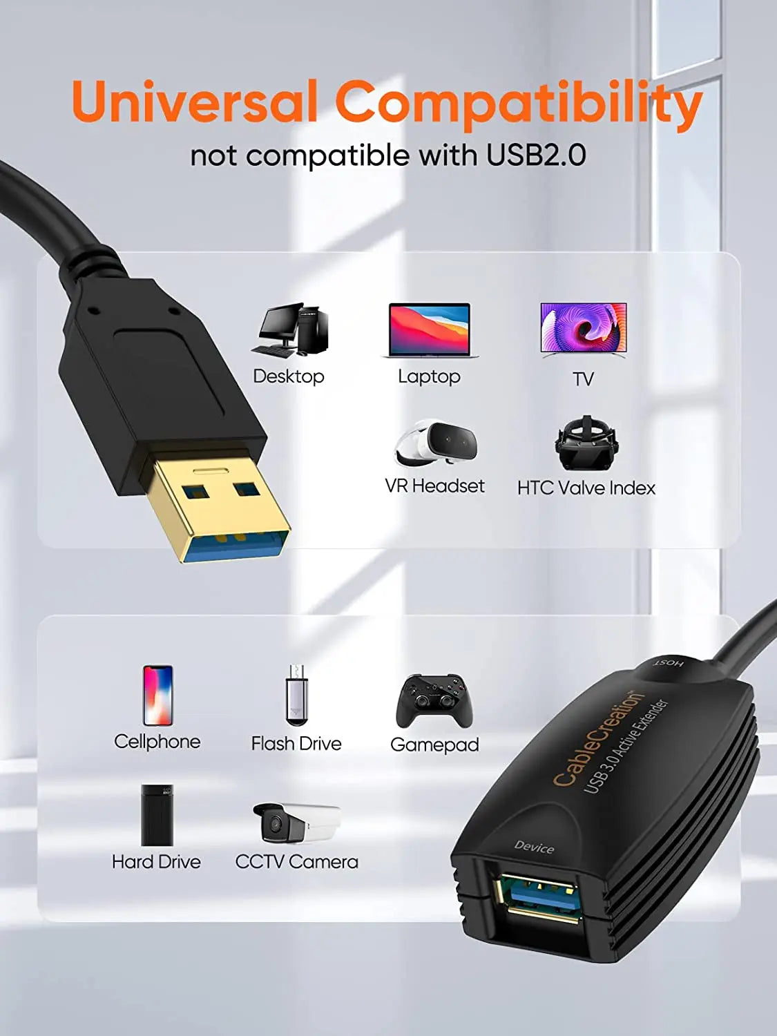 Cablecreation Active USB 3.0 Extension Cable, 5 M USB Male to Female Cable with Signal Amplification Compatible with Oculus Rift/Quest/Quest 2 Vr/Link, Valve Index VR, Xbox One, Printers Etc. Black