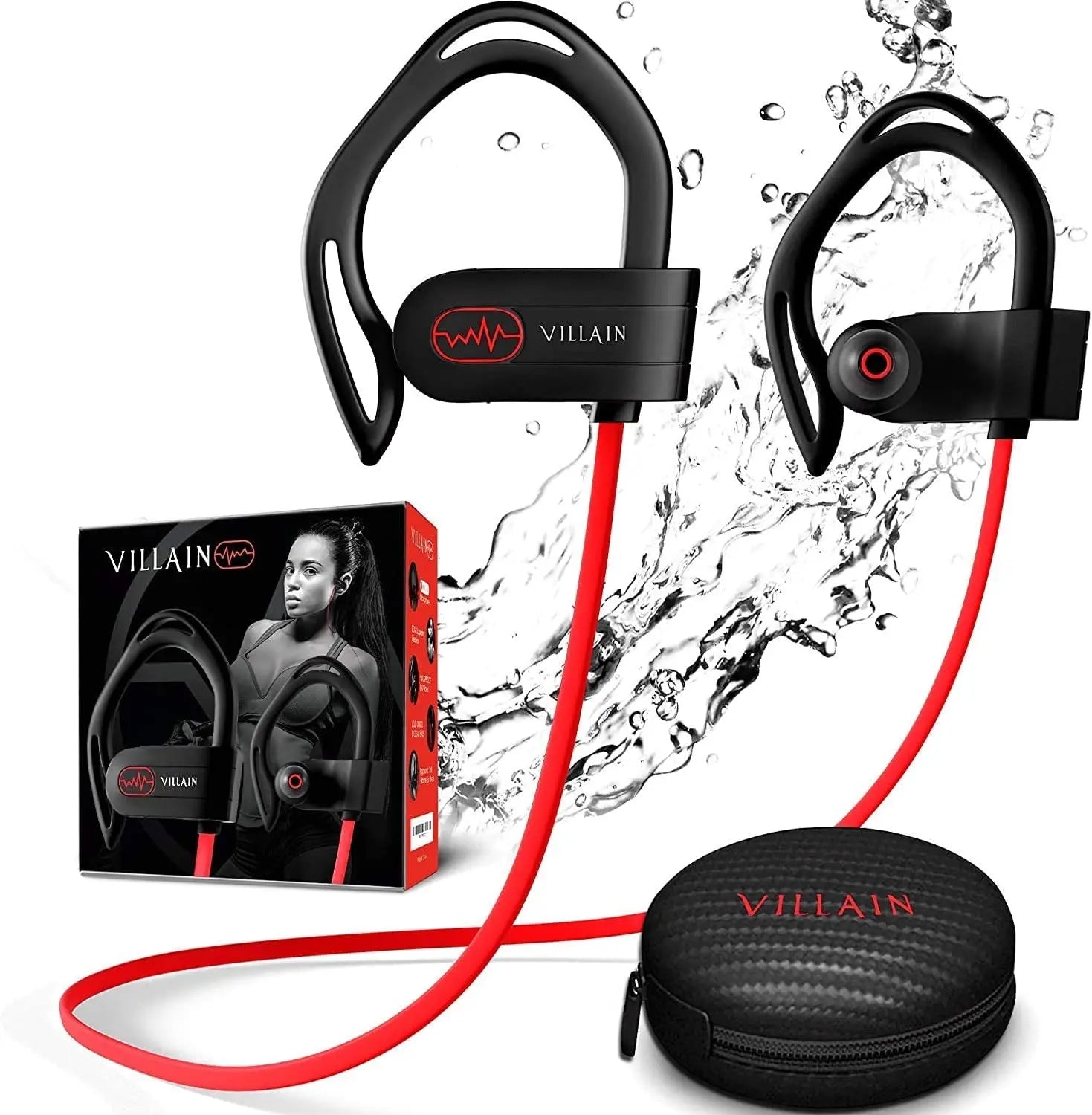 Villain Sport Headphones | Running Headphones | Workout Headphones | Gym Headphones | Wireless Bluetooth Earbuds IPX7 Hifi HD Sound with Thumping Bass