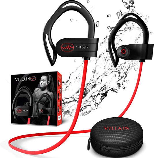 Villain Sport Headphones | Running Headphones | Workout Headphones | Gym Headphones | Wireless Bluetooth Earbuds IPX7 Hifi HD Sound with Thumping Bass