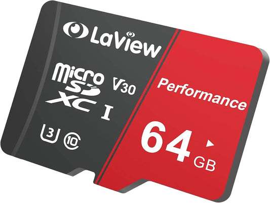 Laview 64GB Micro SD Card, Micro SDXC UHS-I Memory Card – 95Mb/S,633X,U3,C10, Full HD Video V30, A1, FAT32, High Speed Flash TF Card P500 for Computer with Adapter/Phone/Tablet/Pc