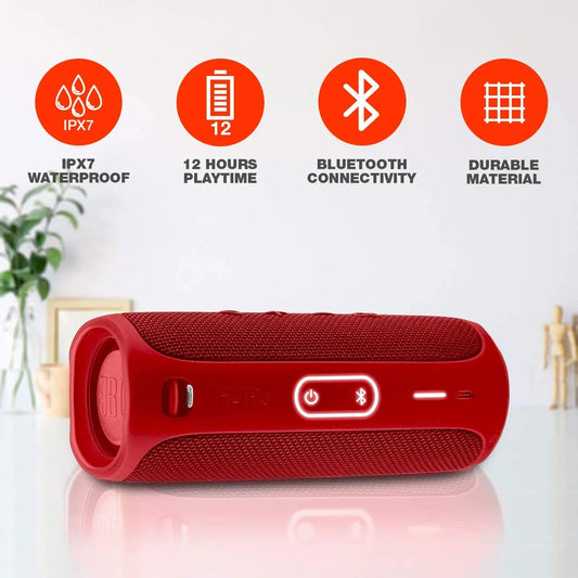 JBL Flip 5: Portable Wireless Bluetooth Speaker, IPX7 Waterproof - Red