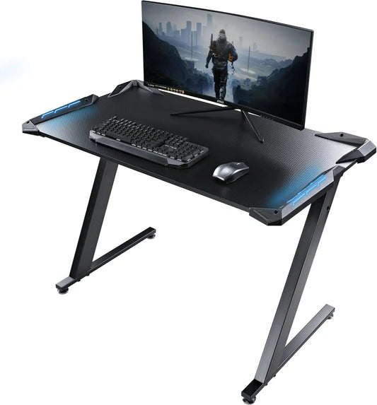 EUREKA ERGONOMIC Gaming Desk with LED Lights Home Office RGB Table, Small Gaming Desk, Computer Table, Black
