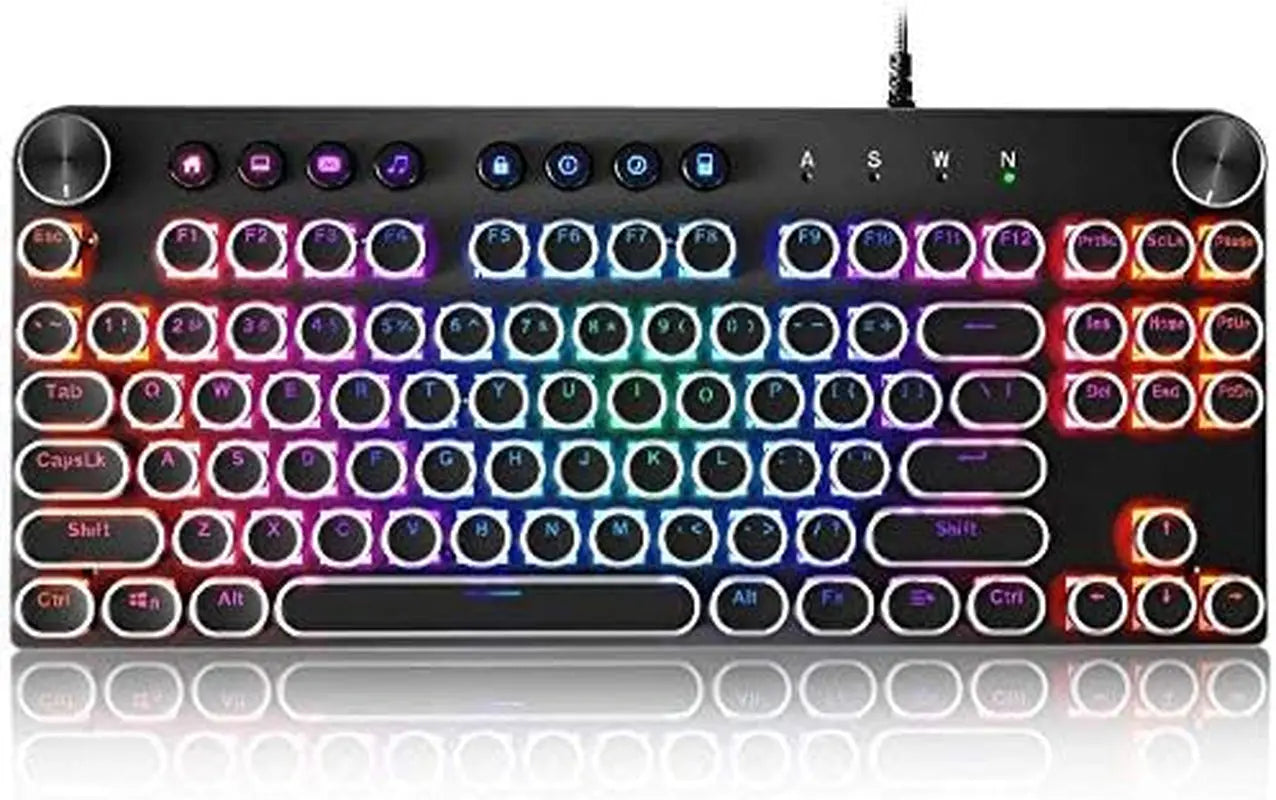 STOGA Mechanical Keyboard, 87 Keys Brown Switch RGB Keyboard with Media Control Knobs, Retro round Keys Gaming Keyboard, Black