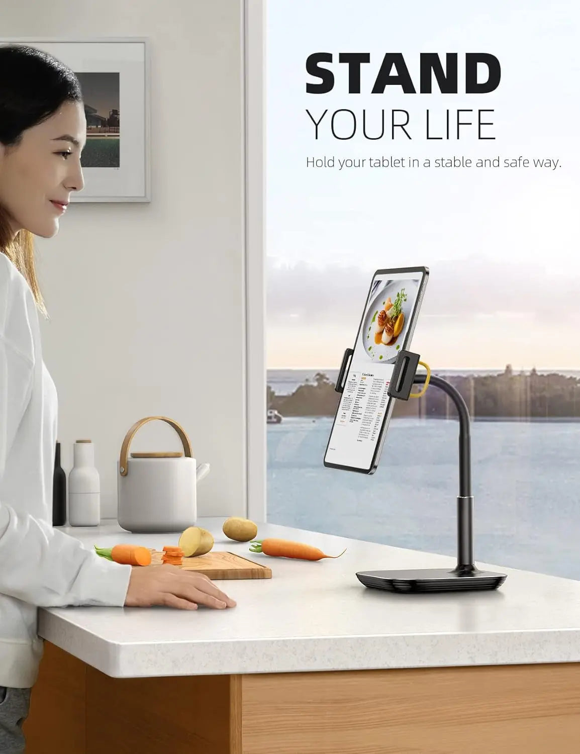 Lamicall Tablet Stand Holder, Gooseneck Tablet Mount - 2.5Lb Heavy Duty Base Adjustable Desktop Stand with 360 Degree Rotating for 4.7-13" Tablet, Ipad Pro 12.9 Air Mini, Fire, Kindle, Tabs, Black