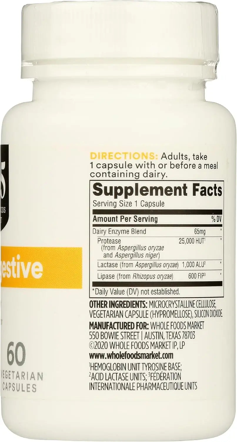 365 by Whole Foods Market, Dairy Digestive Enzymes, 60 Count (Pack of 2)