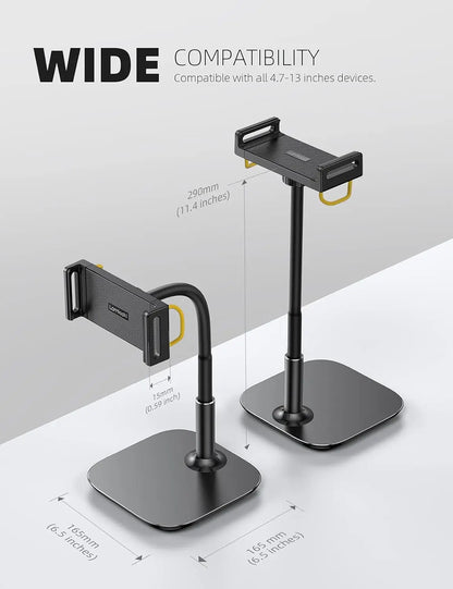 Lamicall Tablet Stand Holder, Gooseneck Tablet Mount - 2.5Lb Heavy Duty Base Adjustable Desktop Stand with 360 Degree Rotating for 4.7-13" Tablet, Ipad Pro 12.9 Air Mini, Fire, Kindle, Tabs, Black