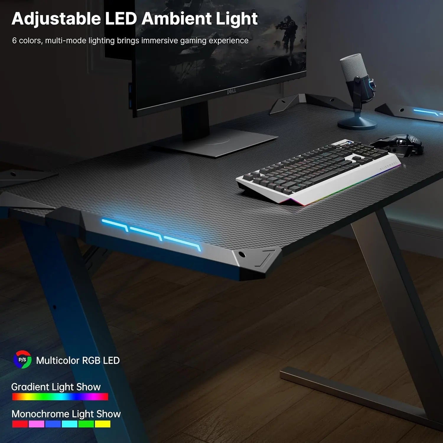 EUREKA ERGONOMIC Gaming Desk with LED Lights Home Office RGB Table, Small Gaming Desk, Computer Table, Black