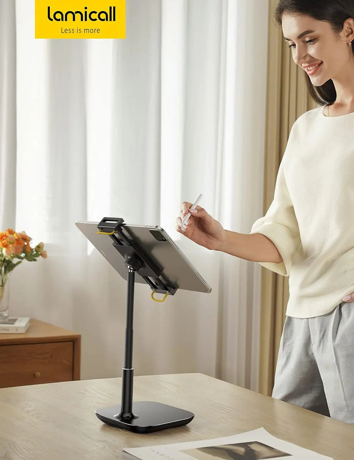 Lamicall Tablet Stand Holder, Gooseneck Tablet Mount - 2.5Lb Heavy Duty Base Adjustable Desktop Stand with 360 Degree Rotating for 4.7-13" Tablet, Ipad Pro 12.9 Air Mini, Fire, Kindle, Tabs, Black