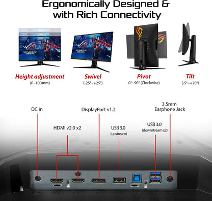 ASUS ROG Strix XG27AQ 27” Gaming Monitor, 1440P WQHD (2560 X 1440), Fast IPS, 170Hz, 1Ms, G-SYNC, Extreme Low Motion Blur Sync, Eye Care, HDMI Displayport USB 3.0 Hub, HDR™ 400