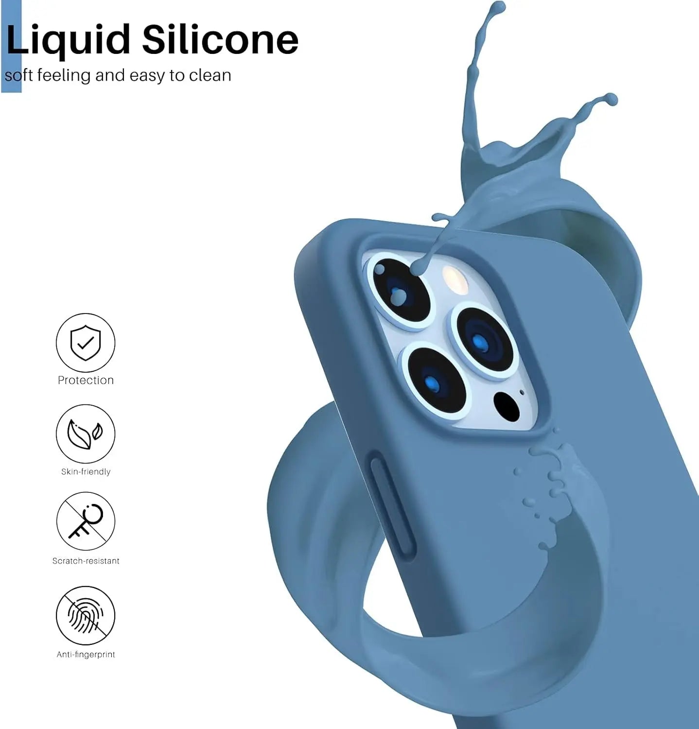 ORNARTO Shockproof Liquid Silicone Designed for Iphone 13 Pro Case Gel Rubber Comprehensive Protection Anti-Shock Cover Case Drop Protection 6.1Inch-Blue