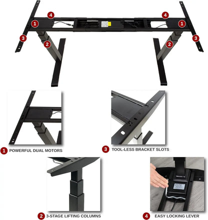 Apexdesk K Series Adjustable Desk Legs High Low Range 3 Stage with Dual Motor Legs Electric Adjustable Standing Desk Frame for Home, Office, Gaming Width and Height Adjustable (Black Desk Frame Only)