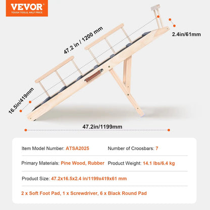 Succebuy Dog Ramp Folding Ladder Anti-Slip High Adjustable Wooden Pet Ramp Removable for Small Old Dog Climbing Stairs Sofa Car