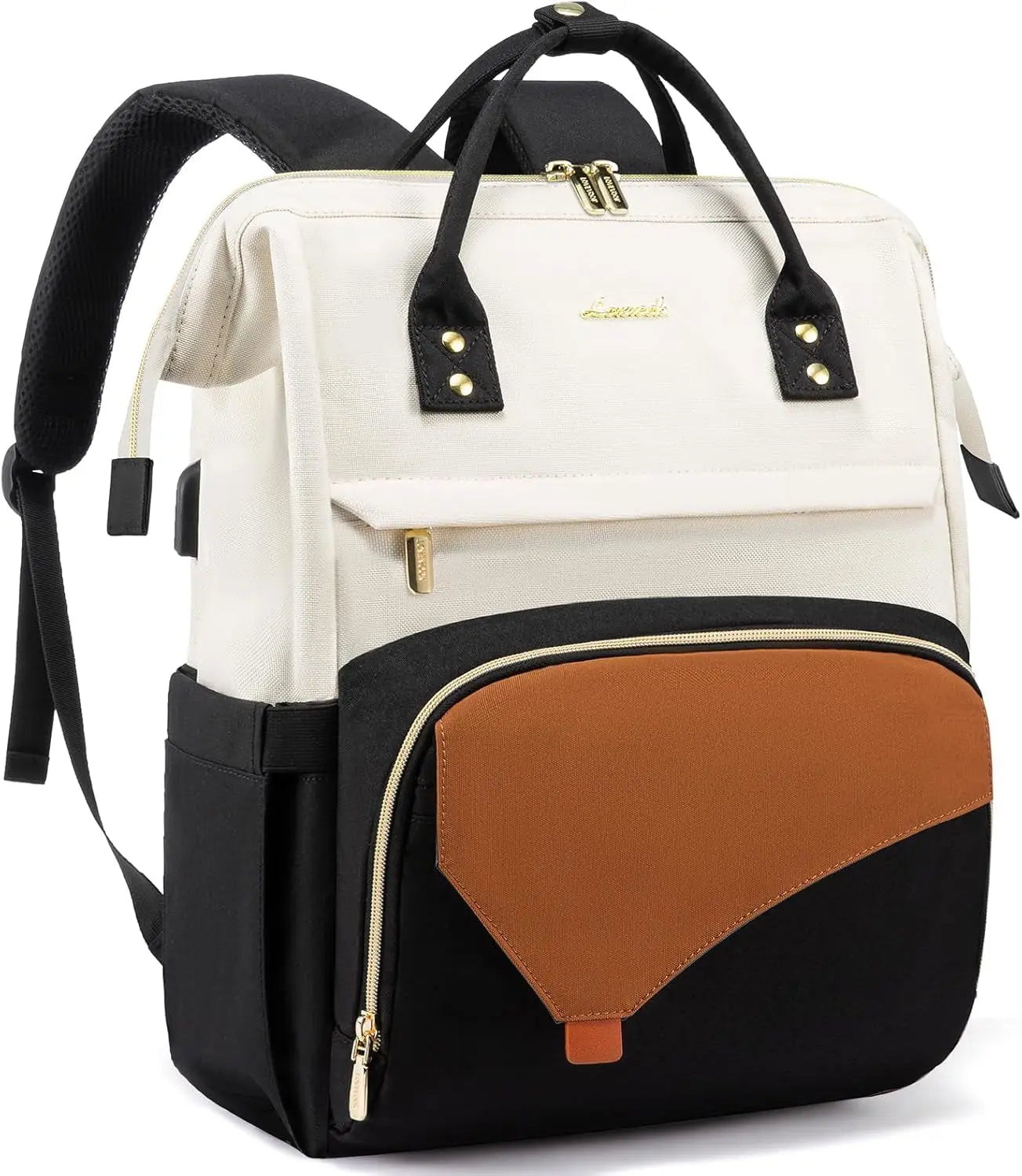 LOVEVOOK Laptop Backpack for Women Work Travel Backpack Purse, Teacher Doctor Nurse Bags College Backpack, Waterproof Computer Backpack for Women, 15.6 Inch, Black-Beige-Brown