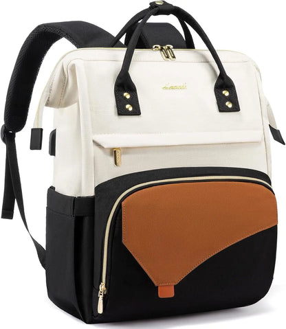 LOVEVOOK Laptop Backpack for Women Work Travel Backpack Purse, Teacher Doctor Nurse Bags College Backpack, Waterproof Computer Backpack for Women, 15.6 Inch, Black-Beige-Brown