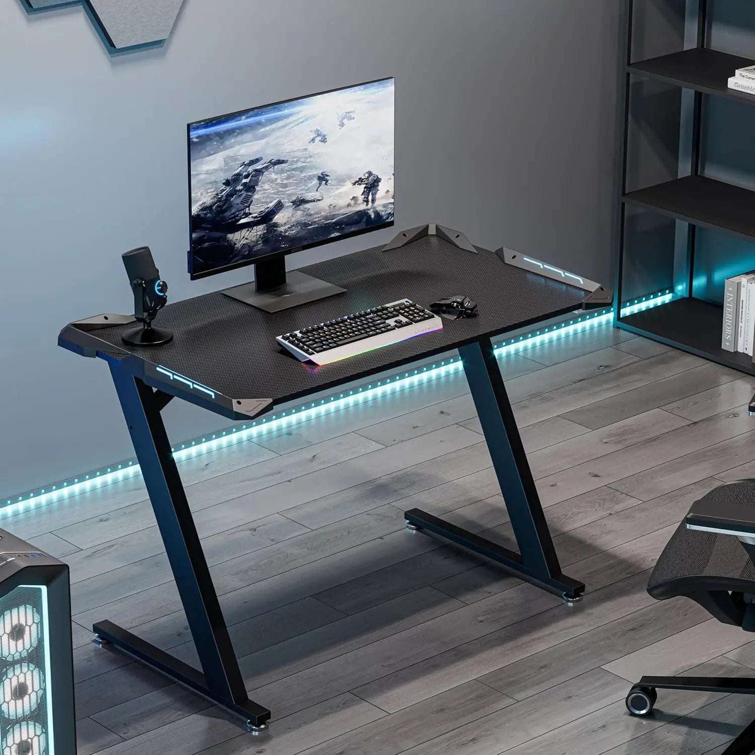 EUREKA ERGONOMIC Gaming Desk with LED Lights Home Office RGB Table, Small Gaming Desk, Computer Table, Black