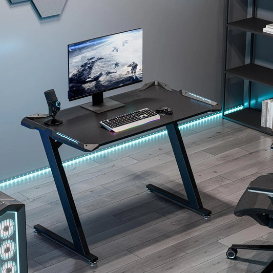 EUREKA ERGONOMIC Gaming Desk with LED Lights Home Office RGB Table, Small Gaming Desk, Computer Table, Black