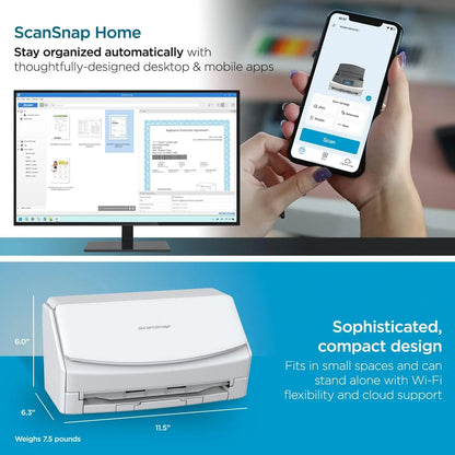 Scansnap Ix1600 Wireless or USB High-Speed Cloud Enabled Document, Photo & Receipt Scanner with Large Touchscreen and Auto Document Feeder for Mac or PC, White