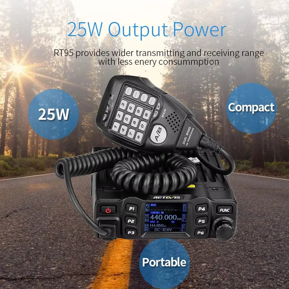 Retevis RT95 Mobile Ham Radio Two-Way Car Radio VHF UHF Dual Band Mobile Radio Station Transceiver Base Station for Camping
