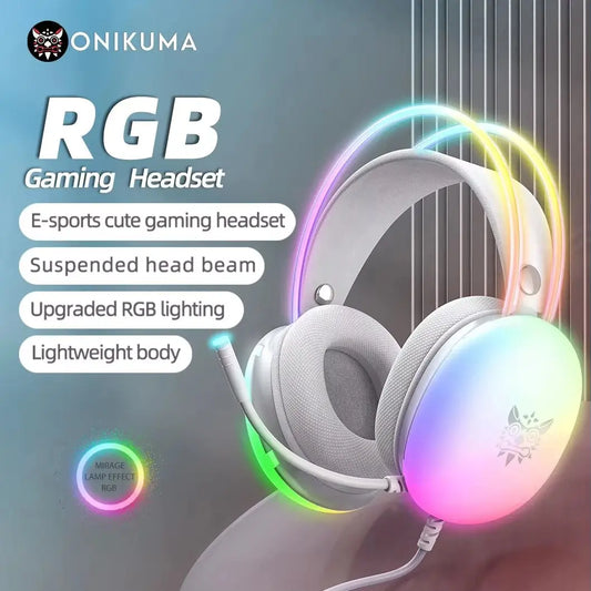 ONIKUMA Gaming Headset Esports Package New FULL RGB Light Design Headphones with Mic Headphone for PC Gamer
