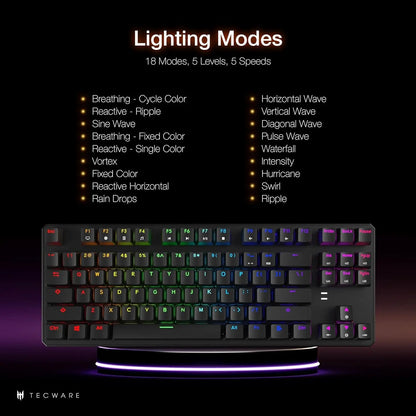 TECWARE Phantom 87 Key Mechanical Keyboard, RGB Led, Outemu RED Switch