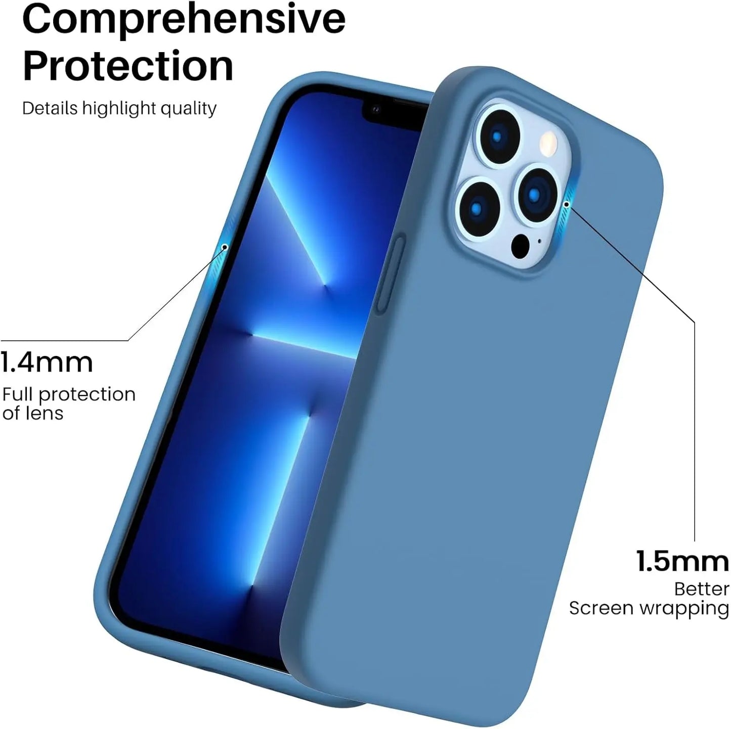 ORNARTO Shockproof Liquid Silicone Designed for Iphone 13 Pro Case Gel Rubber Comprehensive Protection Anti-Shock Cover Case Drop Protection 6.1Inch-Blue