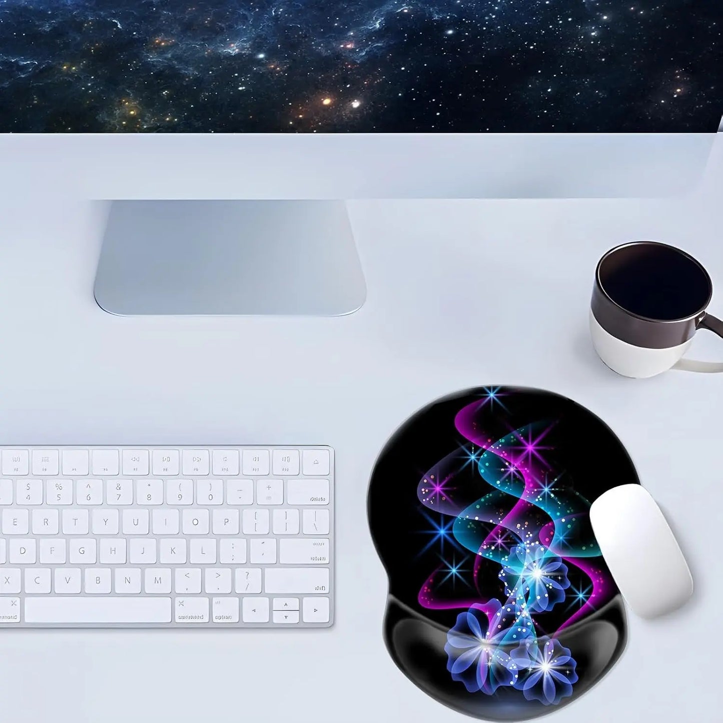 Boutilon Ergonomic Wrist Rest Support, Gaming Mouse Pad 8.7 X 7.5 Inches for Computer, Laptop, Home, Office (Purple Blue Light)