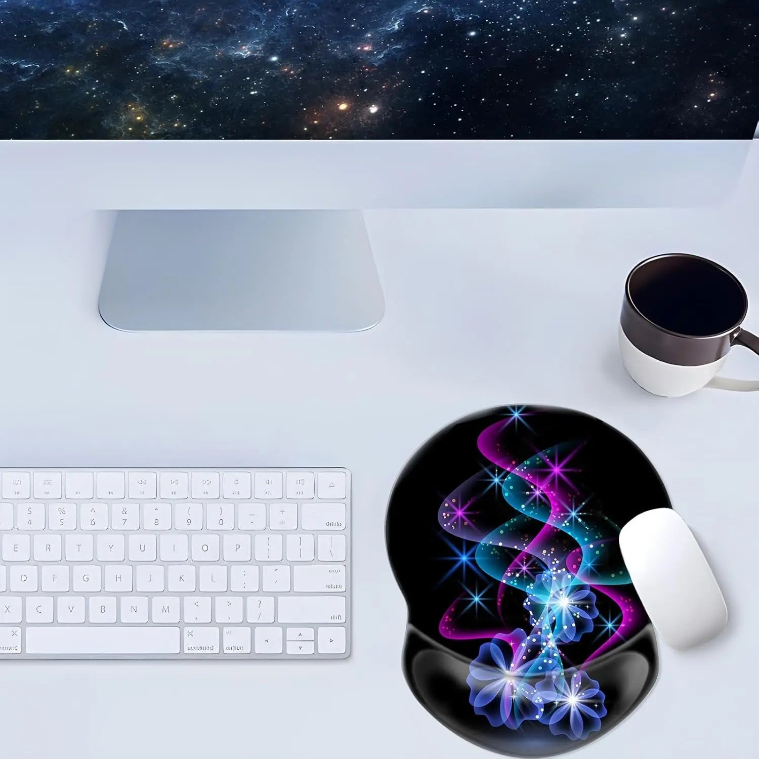Boutilon Ergonomic Wrist Rest Support, Gaming Mouse Pad 8.7 X 7.5 Inches for Computer, Laptop, Home, Office (Purple Blue Light)