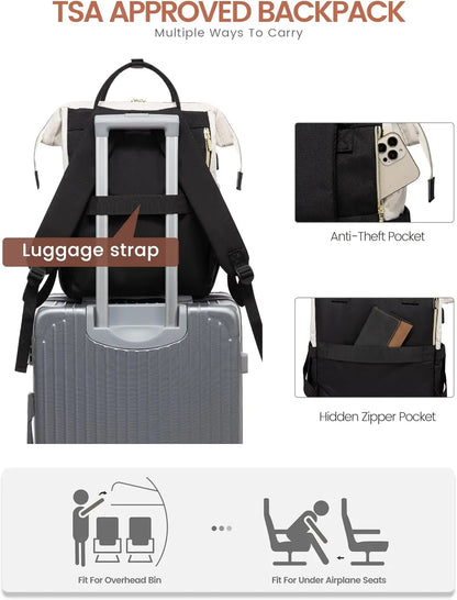 LOVEVOOK Laptop Backpack for Women Work Travel Backpack Purse, Teacher Doctor Nurse Bags College Backpack, Waterproof Computer Backpack for Women, 15.6 Inch, Black-Beige-Brown