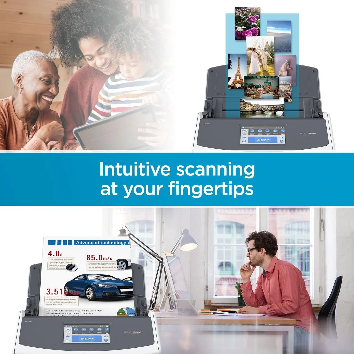 Scansnap Ix1600 Wireless or USB High-Speed Cloud Enabled Document, Photo & Receipt Scanner with Large Touchscreen and Auto Document Feeder for Mac or PC, White