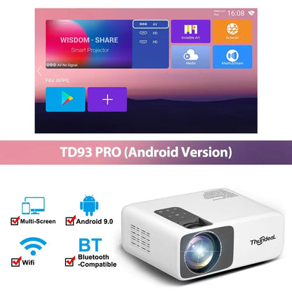 Thundeal Full HD Projector 1080P 2K 4K Video LED 3D Portable Projector Td93Pro Mini Wifi Android Home Theater TD93 Pro Beamer
