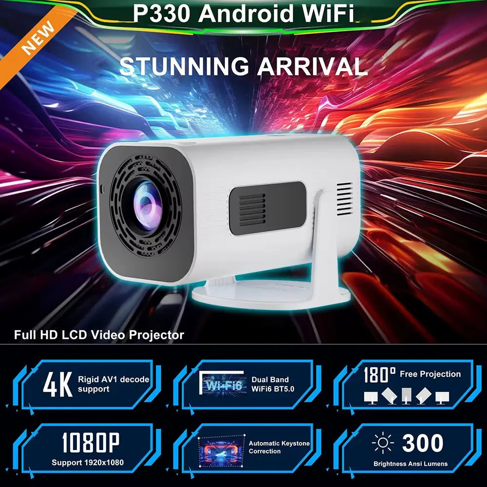 Salange P330 Mini Projetor Android 11 300 ANSI 4K 8K 1080P Wifi6 BT5.0 Home Cinema Portable Projector