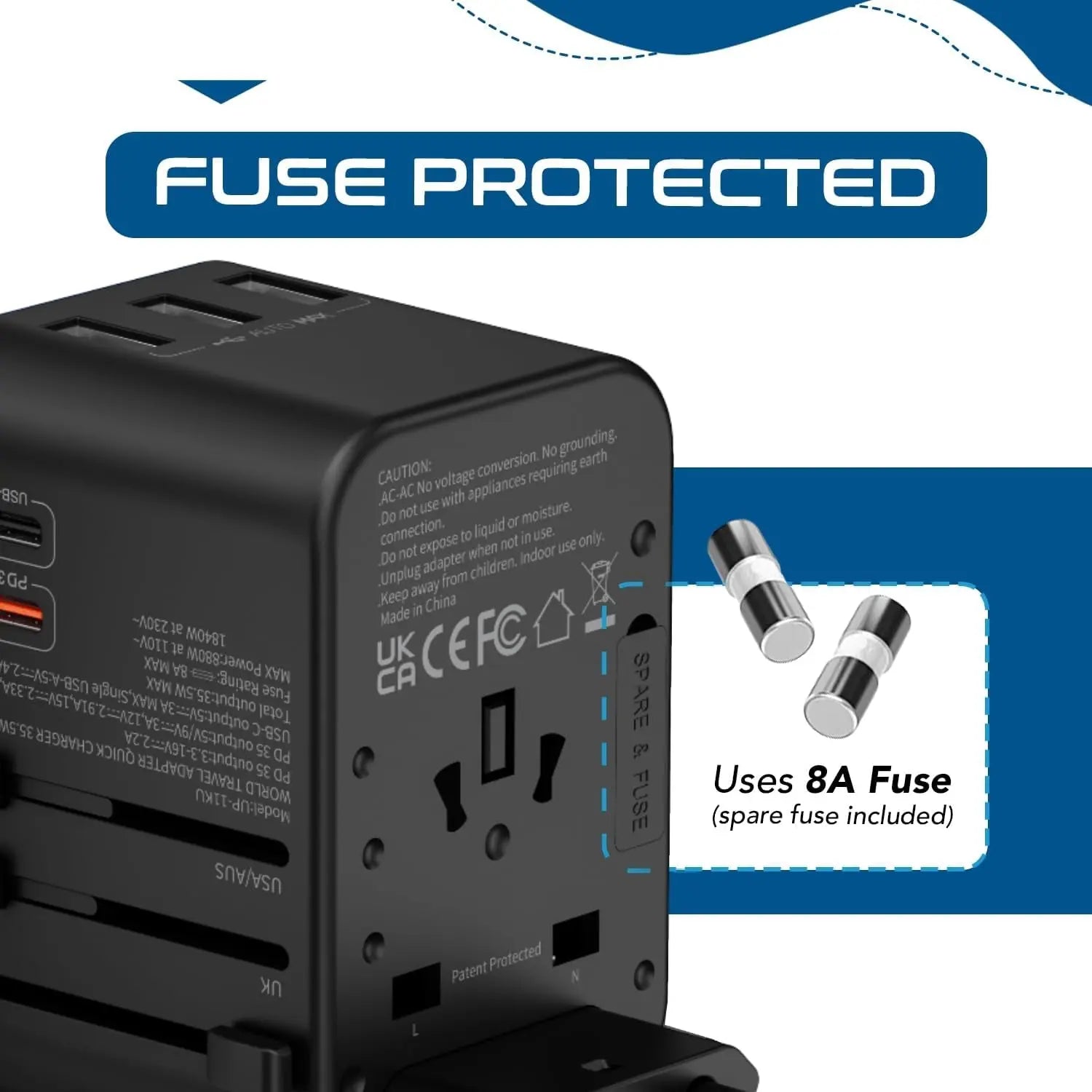 Ceptics Universal Travel Adapter, 35W International Power Adapter with PD & QC 3.0 Dual USB-C, 3 USB Travel Adapter Worldwide, Type I C G a Outlets 110V 220V A/C - EU Euro US UK (11-KU)