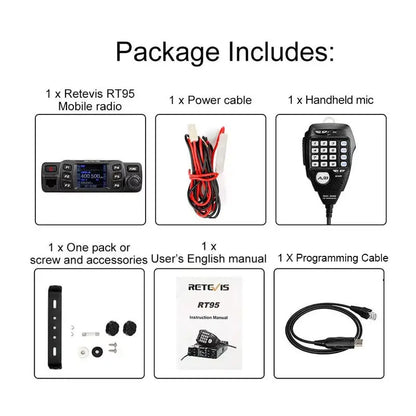 Retevis RT95 Mobile Ham Radio Two-Way Car Radio VHF UHF Dual Band Mobile Radio Station Transceiver Base Station for Camping